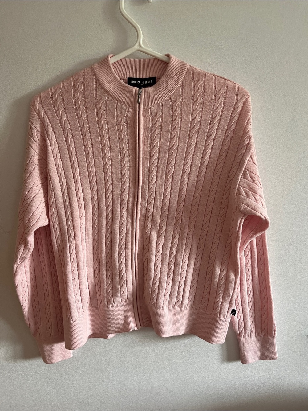 Nautica Pink Cable Knit Zip-Front Cardigan Sweater